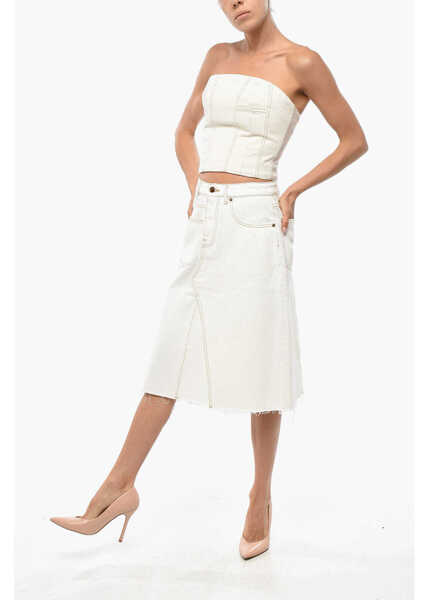 Fuste casual Tory Burch Denim A-Line Skirt With Deconstructured Design White Femei (BM 19306580) 4