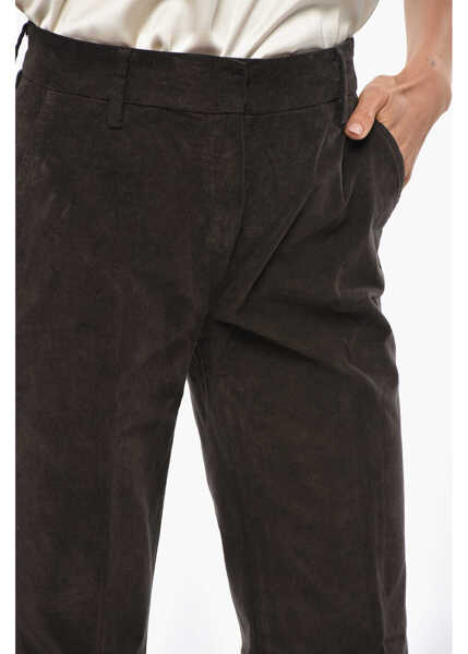 Pantaloni office True Royal Solid Color Velvet Sandy Pants Brown Femei (BM 19306616) 3