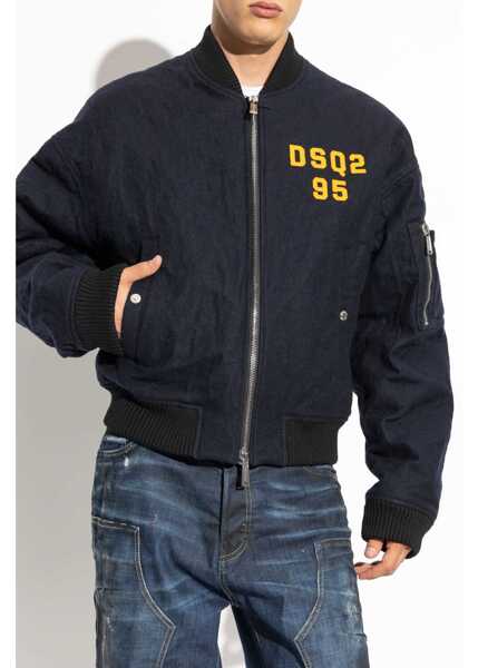 Bomber jacket DSQUARED2 Felted Wool 80S Bomber Jacket With Contrasting Logo Blue Barbati (BM 19306745) 3
