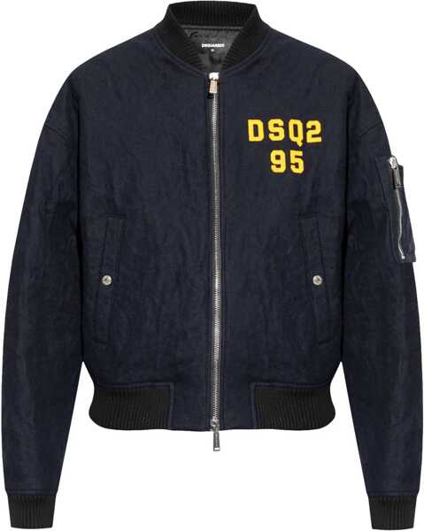 Bomber jacket DSQUARED2 Felted Wool 80S Bomber Jacket With Contrasting Logo Blue Barbati (BM 19306745) 1