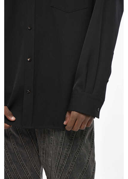 Camasi casual Bottega Veneta Solid Color Wool Overshirt With Breast Pocket Black Barbati (BM 19306751) 3