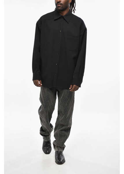 Camasi casual Bottega Veneta Solid Color Wool Overshirt With Breast Pocket Black Barbati (BM 19306751) 4