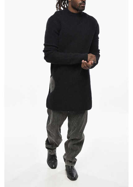 Pulovere Rick Owens Wool Blend Subhuman Long Sweater With Cut-Out Detail Black Barbati (BM 19306763) 4