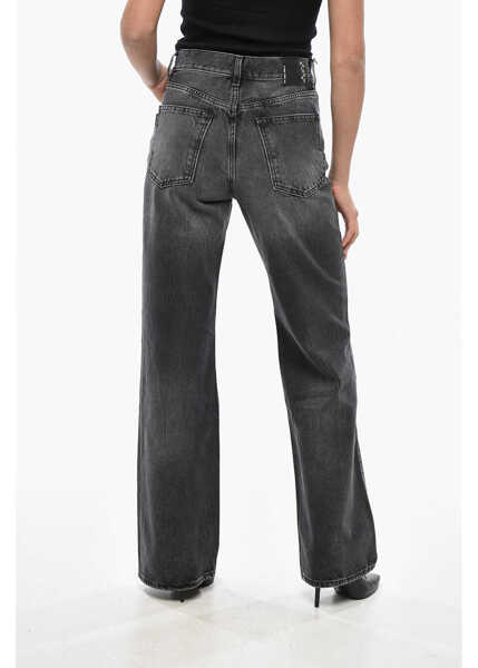 Blugi drepti HAIKURE Dark Wash Wide Leg Korea Jeans With Ton On Ton Button 28Cm Black Femei (BM 19306766) 2