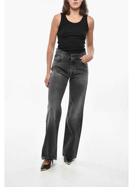 Blugi drepti HAIKURE Dark Wash Wide Leg Korea Jeans With Ton On Ton Button 28Cm Black Femei (BM 19306766) 4