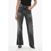 Blugi drepti Dark Wash Wide Leg Korea Jeans With Ton On Ton Button 28Cm Femei