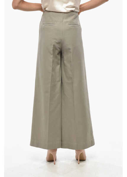 Pantaloni casual TOTME Wide Leg Cropped Fit Pants With Front Zip Beige Femei (BM 19306775) 3