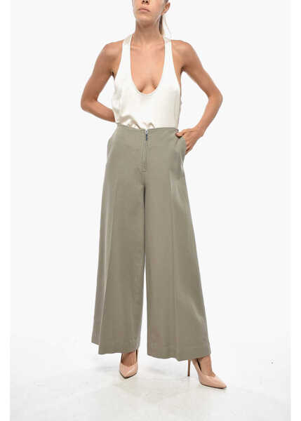 Pantaloni casual TOTME Wide Leg Cropped Fit Pants With Front Zip Beige Femei (BM 19306775) 4