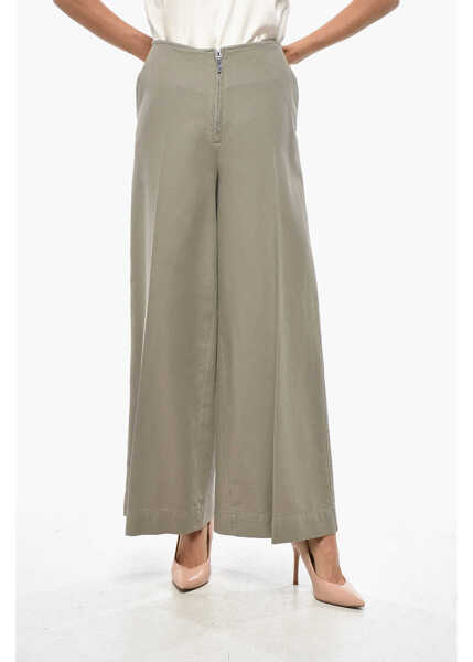 Pantaloni casual TOTME Wide Leg Cropped Fit Pants With Front Zip Beige Femei (BM 19306775) 1