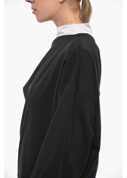 Bluze Dries Van Noten Jersey Henies Top With Popeline Details Black Femei (BM 19306781) 2