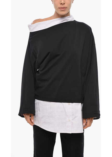 Bluze Dries Van Noten Jersey Henies Top With Popeline Details Black Femei (BM 19306781) 1