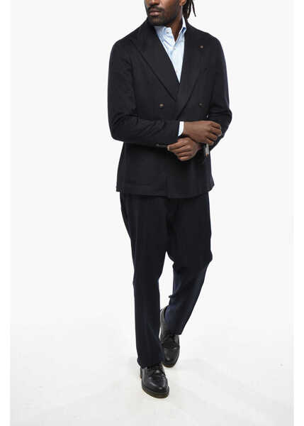 Sacouri Tagliatore Cashmere Double-Breasted Blazer With Peak Lapel Blue Barbati (BM 19306796) 4