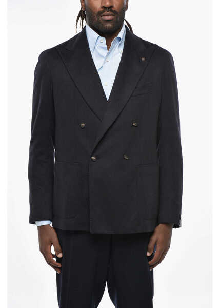 Sacouri Tagliatore Cashmere Double-Breasted Blazer With Peak Lapel Blue Barbati (BM 19306796) 1