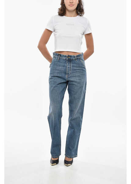 Blugi drepti Bottega Veneta Mid Washed Cargo Denims 20Cm Light Blue Femei (BM 19306799) 4