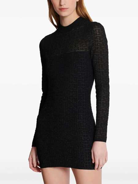 Rochii scurte Balmain Monogram Lurex Sheath Dress With Back Zip Black Femei (BM 19306814) 5