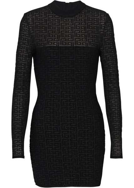 Rochii scurte Balmain Monogram Lurex Sheath Dress With Back Zip Black Femei (BM 19306814) 1