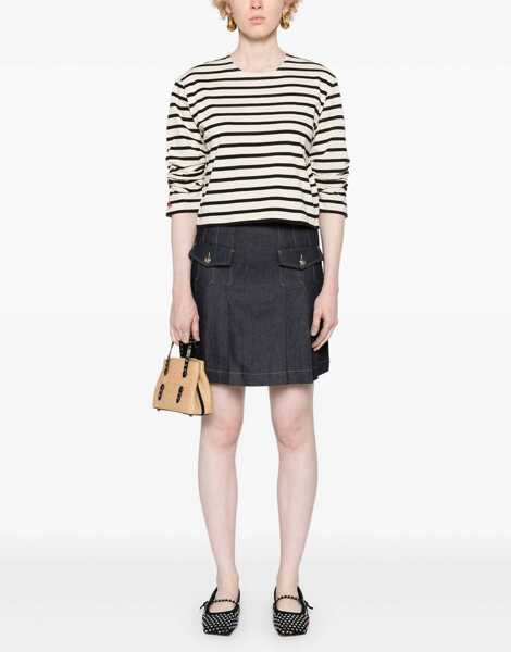 Tricouri Tory Burch Striped Crew-Neck T-Shirt With Draped Sleeve Black & White Femei (BM 19306820) 2