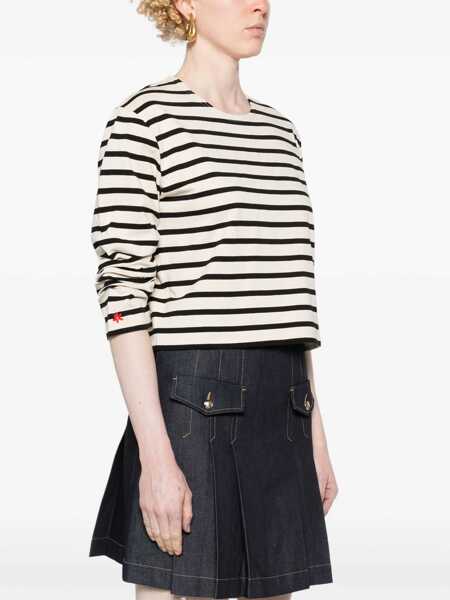 Tricouri Tory Burch Striped Crew-Neck T-Shirt With Draped Sleeve Black & White Femei (BM 19306820) 3