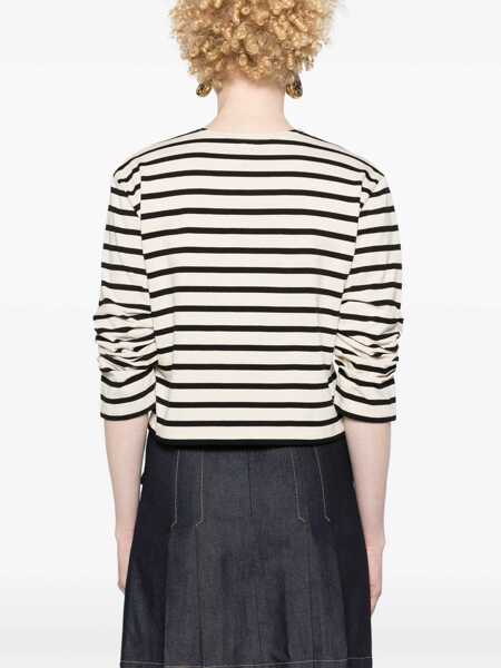 Tricouri Tory Burch Striped Crew-Neck T-Shirt With Draped Sleeve Black & White Femei (BM 19306820) 4