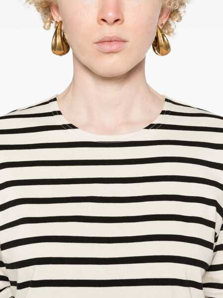 Tricouri Tory Burch Striped Crew-Neck T-Shirt With Draped Sleeve Black & White Femei (BM 19306820) 5