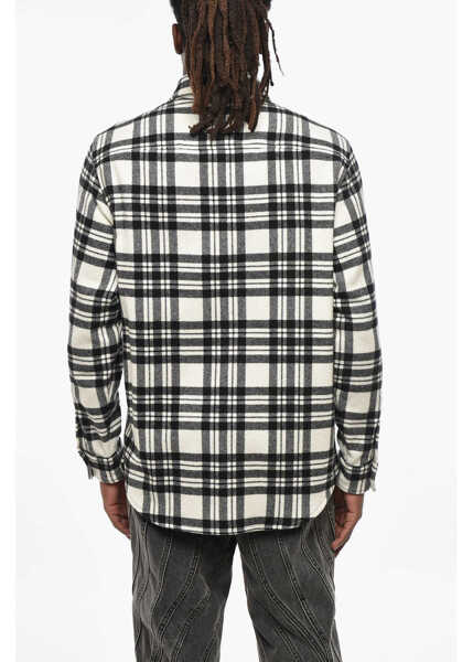 Camasi casual Woolrich Plaid Motif Cashmere Shirt With Double Breast Pocket Black & White Barbati (BM 19306823) 2
