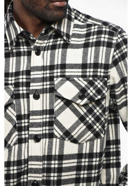 Camasi casual Woolrich Plaid Motif Cashmere Shirt With Double Breast Pocket Black & White Barbati (BM 19306823) 3
