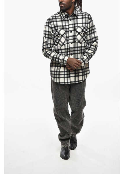 Camasi casual Woolrich Plaid Motif Cashmere Shirt With Double Breast Pocket Black & White Barbati (BM 19306823) 4