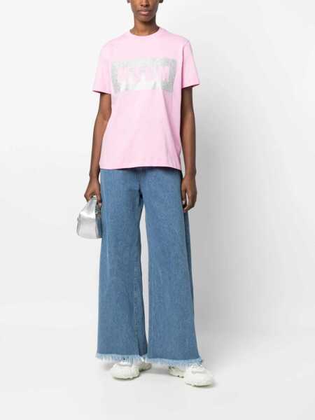 Tricouri MSGM Cotton Crew-Neck T-Shirt With Glitter Logo Pink Femei (BM 19306856) 2