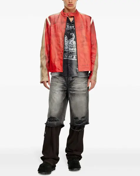 Geci de piele Diesel Red Tag Leather Ruscha Jacket With Contrasting Sleeves Red Barbati (BM 19306880) 2