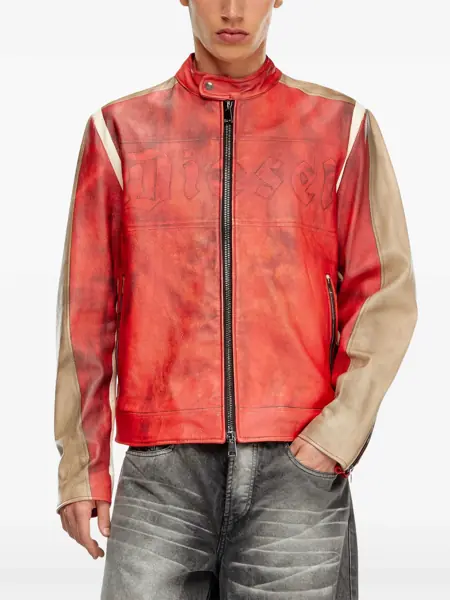 Geci de piele Diesel Red Tag Leather Ruscha Jacket With Contrasting Sleeves Red Barbati (BM 19306880) 3