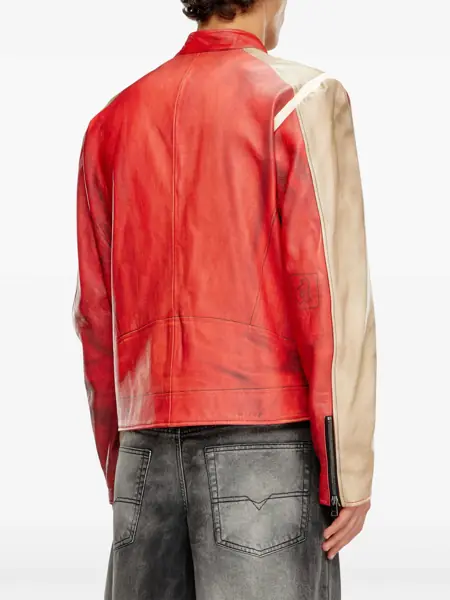 Geci de piele Diesel Red Tag Leather Ruscha Jacket With Contrasting Sleeves Red Barbati (BM 19306880) 4