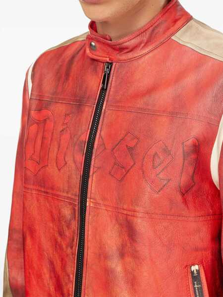 Geci de piele Diesel Red Tag Leather Ruscha Jacket With Contrasting Sleeves Red Barbati (BM 19306880) 5