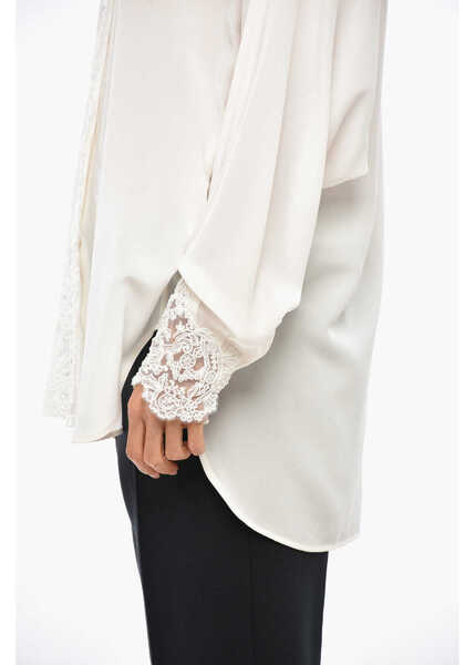 Camasi casual Ermanno Scervino Silk Shirt With Embroidered Collar White Femei (BM 19306883) 2