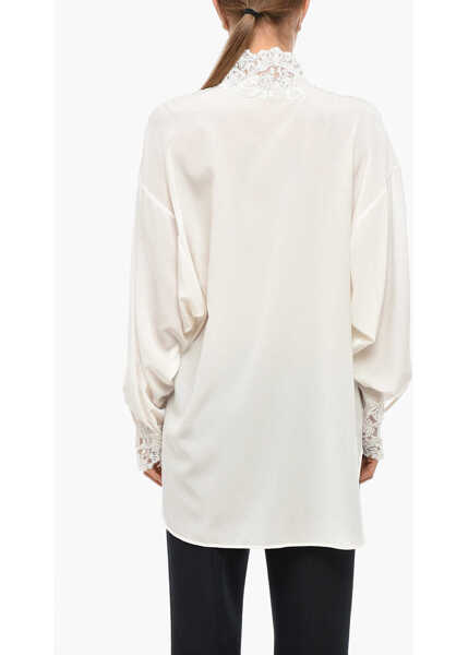 Camasi casual Ermanno Scervino Silk Shirt With Embroidered Collar White Femei (BM 19306883) 3