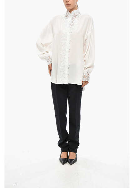 Camasi casual Ermanno Scervino Silk Shirt With Embroidered Collar White Femei (BM 19306883) 4