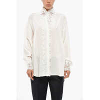 Camasi casual Ermanno Scervino Silk Shirt With Embroidered Collar
