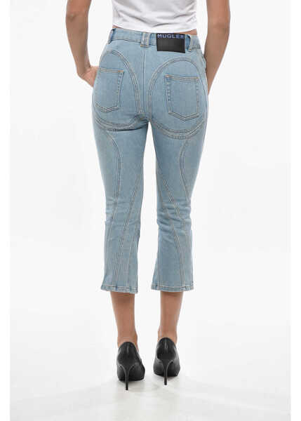 Blugi drepti MUGLER Patchwork Effect Cropped Fit Denims Light Blue Femei (BM 19306892) 2