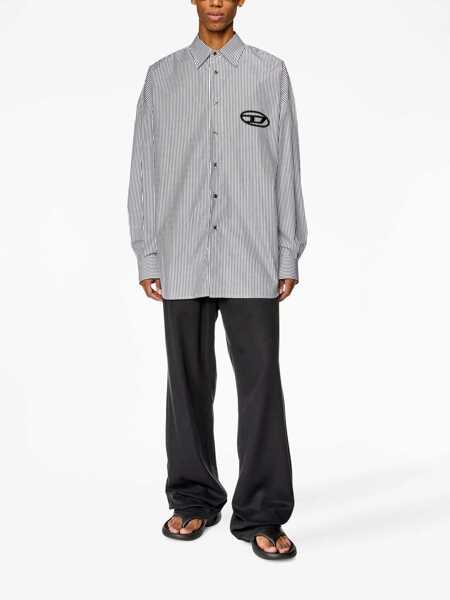 Camasi casual Diesel Striped Poplin Cotton S-Douber Shirt With Embroidered Monogr Black & White Barbati (BM 19306901) 2
