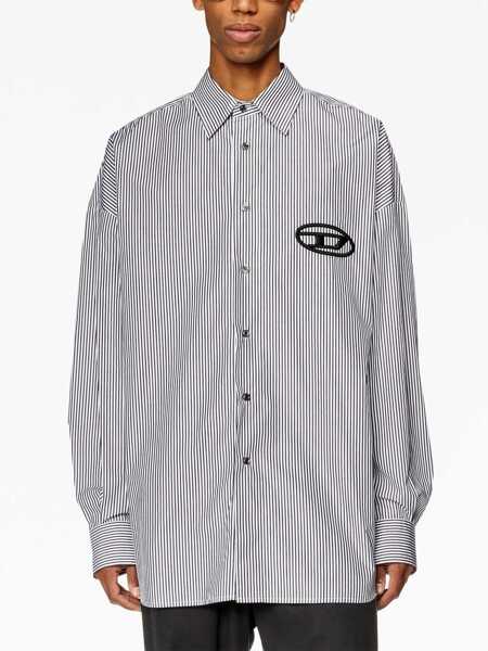 Camasi casual Diesel Striped Poplin Cotton S-Douber Shirt With Embroidered Monogr Black & White Barbati (BM 19306901) 3