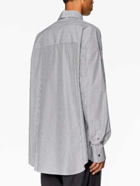 Camasi casual Diesel Striped Poplin Cotton S-Douber Shirt With Embroidered Monogr Black & White Barbati (BM 19306901) 4
