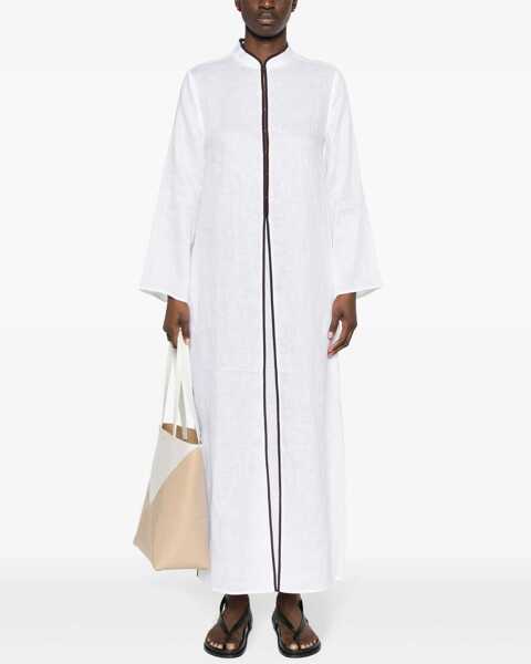 Rochii lungi Tory Burch Linen Kaftan With Contrasting Edges White Femei (BM 19306904) 2