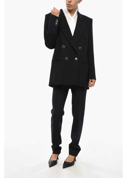 Sacouri Alessandra Rich Double-Breasted Oversized Fit Virgin Wool Blazer Black Femei (BM 19306913) 4