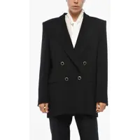 Sacouri Double-Breasted Oversized Fit Virgin Wool Blazer Femei