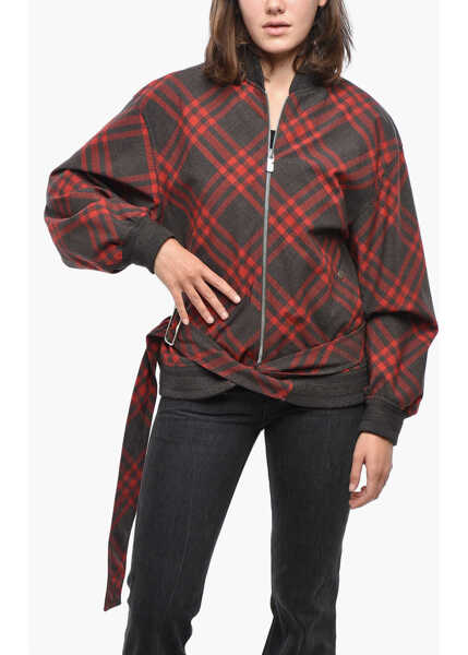Bomber jacket Burberry Tartan Wool Blend Bomber Jacket With Belt Red Femei (BM 19306925) 1