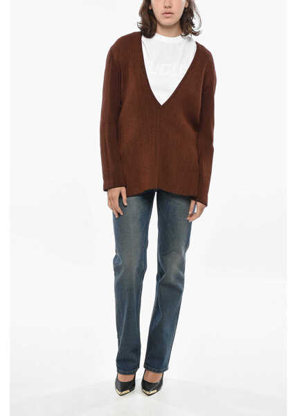 Pulovere Loro Piana V Neck Silk Blend Sweater Brown Femei (BM 19306937) 4