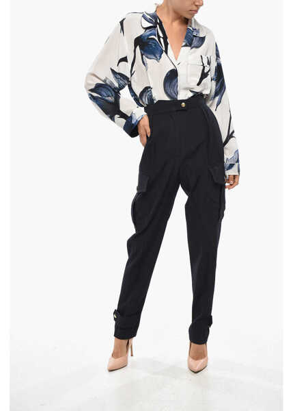 Pantaloni casual Alexander McQueen Wool Blend Cargo Pants With Ankle Martingale Blue Femei (BM 19306940) 4