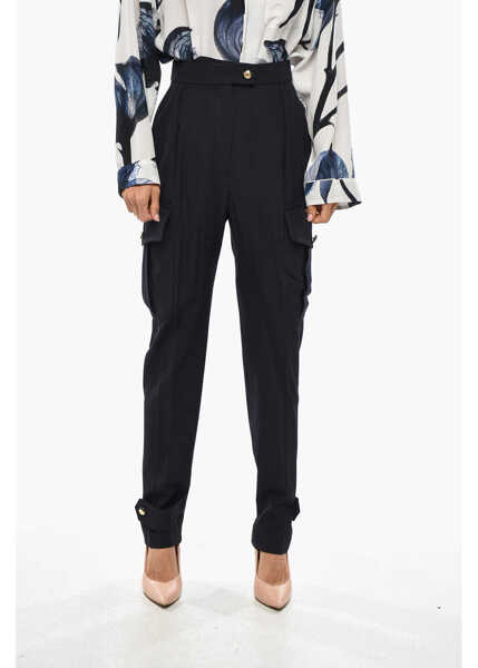 Pantaloni casual Alexander McQueen Wool Blend Cargo Pants With Ankle Martingale Blue Femei (BM 19306940) 1