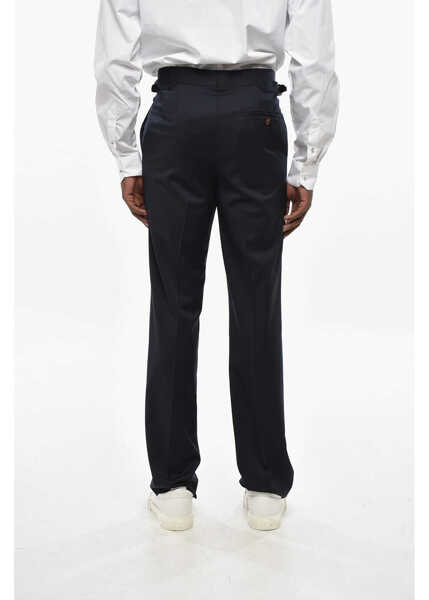 Pantaloni eleganti Vivienne Westwood Straight Leg Virgin Wool Sang Pants With Martingale Blue Barbati (BM 19306946) 2