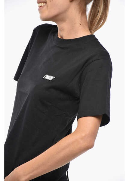 Tricouri MSGM Cotton Crew-Neck T-Shirt With Logo Patch Black Femei (BM 19307897) 2