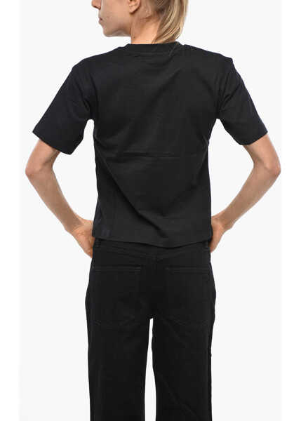 Tricouri MSGM Cotton Crew-Neck T-Shirt With Logo Patch Black Femei (BM 19307897) 3